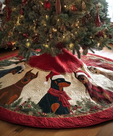 Charming Quilted Tree Skirt — Holly Paws Festive Pet Pattern, Soft Quilted Finish , Decorative Christmas Base Cover & Easy-Care Décor