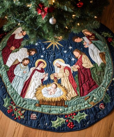 Holy Gathering Quilted Christmas Tree Skirt - Elegant Hand-Quilted Nativity Accent For Heartfelt Holiday Displays