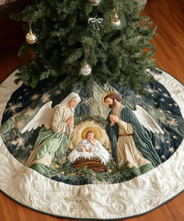 Holy Grace Quilted Holiday Tree Skirt — Luxurious Christian Christmas Tree Skirt For Elegant Church & Home Seasonal Décor
