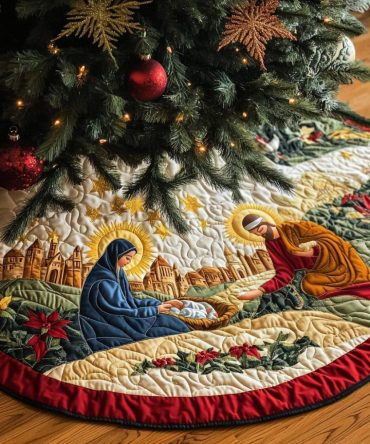 Holy Infant Quilted Christmas Tree Skirt — Reverent Quilted Skirt With Nativity-Inspired Design, Perfect For Tradition-Focused Decor