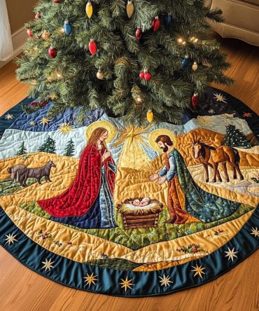 Holy Light Quilted Christmas Tree Skirt — Reverent Nativity-Inspired Holiday Base Accent For Traditional & Religious Décor