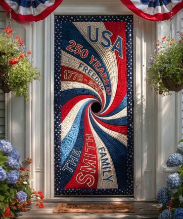 Liberty Star Quilted Patriotic Front Door Cover – Americana Welcome Decor, Weatherproof, Fade-Resistant Quilt Panel, Machine Washable