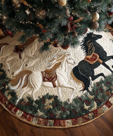Horse Dream Quilted Christmas Tree Skirt — Serene Equestrian Holiday Base Cover With Soft Quilting For Cozy Seasonal Accents