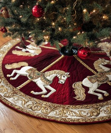 Horse Dream Quilted Christmas Tree Skirt — Whimsical Equestrian Holiday Decor, Soft Quilting, Ideal Gift For Horse Enthusiasts