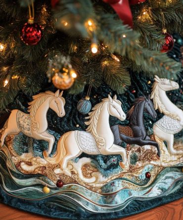 Horse Dream Quilted Christmas Tree Skirt — Equestrian Holiday Decor, Luxurious Quilted Round Tree Skirt For Horse Lovers And Gifts