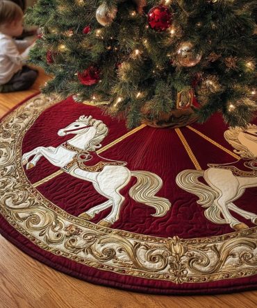 Horse Glory Quilted Christmas Tree Skirt — Majestic Equestrian Holiday Accent, Premium Quilting, Durable & Machine-Friendly