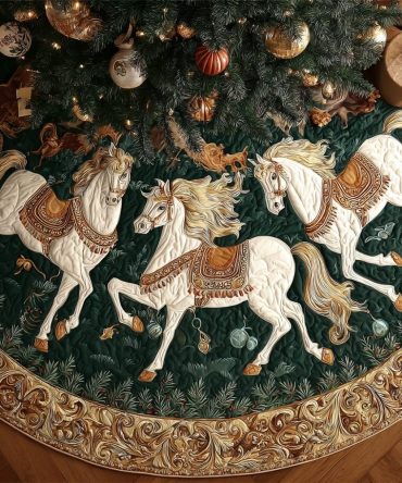 Horse Journey Quilted Tree Skirt — Travel-Inspired Equestrian Christmas Base Cover With Detailed Stitching For Unique Holiday Flair