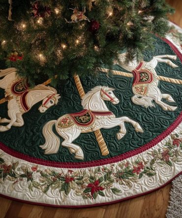 Horse Spirit Quilted Christmas Tree Skirt — Elegant Equestrian Holiday Decor, Plush Quilting, Durable Accent For Living Room Trees