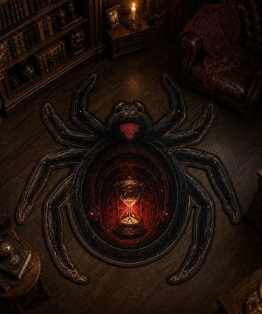 Hourglass Spider Halloween Rug — Unique Custom-Shaped Gothic Floor Mat For Dramatic Entryway & Spooky Home Styling, High-Impact Decor