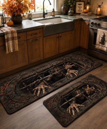 Howl Under The Grate Halloween Kitchen Rug — Creepy Tunnel Design Non-Slip Mat, Durable Floor Accent For Seasonal Decor
