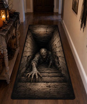 Howling Crawler Runner Rug — Eerie Howling Motif Hallway Runner Carpet, Durable Accent Rug For Entryway & Corridor
