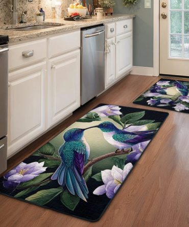 Hummingbird Bloom Kitchen Rug — Bright Floral & Bird Pattern, Easy-Clean Washable Mat With Anti-Slip Backing, Low-Profile Comfort For Kitchens And Entryways