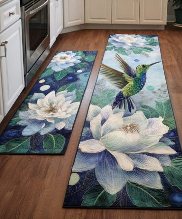 Hummingbird Floral Kitchen Rug — Bright Bird & Blossom Design, Low-Profile Washable Mat With Anti-Skid Backing, Durable And Fade-Resistant For Daily Use