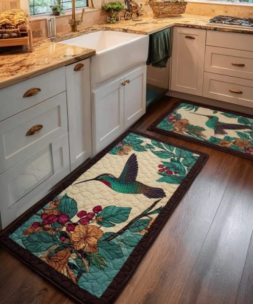 Hummingbird Harmony Kitchen Rug — Balanced Botanical & Avian Print, Machine Washable Low-Pile Mat With Non-Slip Backing For Comfortable, Stylish Kitchens