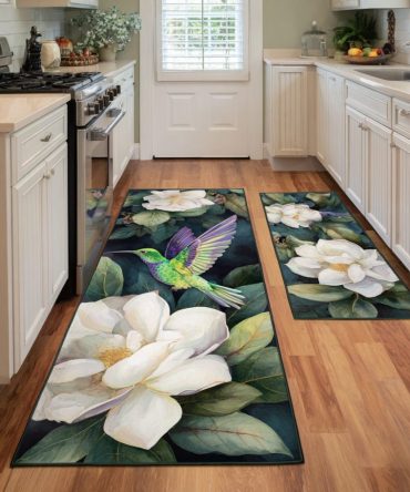 Hummingbird Light Kitchen Rug — Soft Pastel Bird & Floral Design, Lightweight Washable Area Mat With Secure Grip Backing, Low-Pile Comfort For Home Kitchens