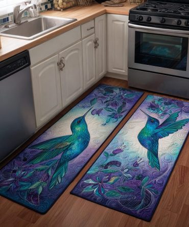 Hummingbird Light Kitchen Runner — Lightweight Non-Slip Floral Rug, Quick-Dry Machine-Washable Mat For Kitchens And Entryways, Fade-Resistant