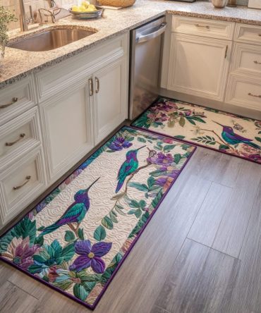 Hummingbird Song Kitchen Runner — Durable Non-Slip Floral Rug, Machine-Washable Comfort Mat With Vivid Hummingbird Print For Busy Kitchens