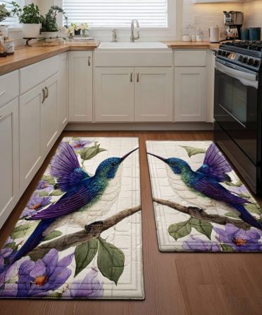 Hummingbird Spirit Kitchen Rug — Uplifting Bird Motif Area Rug, Fade-Resistant & Machine Washable With Anti-Skid Backing, Comfortable Underfoot For Busy Homes