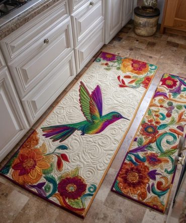 Hummingbird Spirit Kitchen Runner — Cozy Non-Skid Floral Rug With Machine-Washable Ease, Durable Low-Profile Mat For High-Traffic Areas