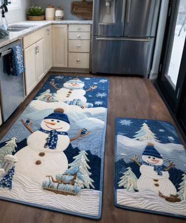 Icy Delight Holiday Kitchen Mat - Plush Anti-Skid Winter Runner, Machine-Washable Festive Rug For Cozy, Slip-Resistant Kitchen Comfort