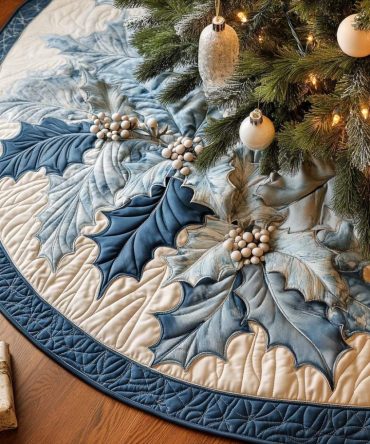Icy Glow Quilted Christmas Tree Skirt — 48" Cool Winter Holiday Tree Skirt, Quilted Elegance, Machine-Washable & Durable For Seasonal Styling