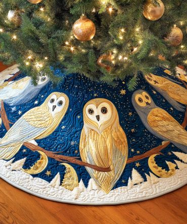 Icy Stare Quilted Christmas Tree Skirt - Cool-Toned Quilted Holiday Tree Skirt With Frosty Details, Durable Soft Finish For Seasonal Styling