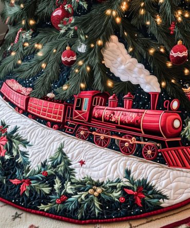 Illuminated Dreams Quilted Christmas Tree Skirt — Star & Light Motif Holiday Skirt, 48In Quilted Cotton Blend, Durable & Machine Washable