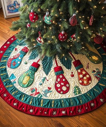 Illuminated Holiday Quilted Tree Skirt — Glowing Quilted Christmas Skirt With Elegant Stitching For Festive Seasonal Styling