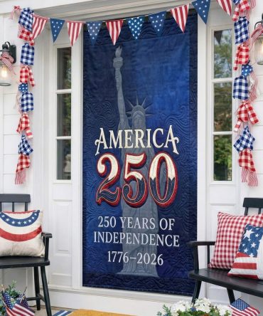 Independence Pride Quilted Door Panel – Patriotic Red White Blue Welcome Cover, Durable Quilt Fabric, Weather-Resistant, Easy Care