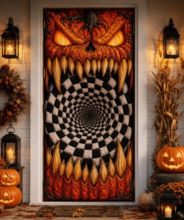Infernal Vortex Quilted Door Cover - Fiery Portal Door Decoration, Heavy-Duty Quilted Fabric For Halloween, Easy Mount & Long-Lasting Color