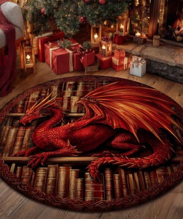 Inferno Blaze Dragon Round Rug — Fiery Red Dragon Area Carpet For Dramatic Living Room, Game Den Or Bedroom Accent