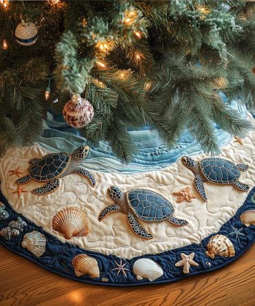 Island Turtle Quilted Christmas Tree Skirt — Tropical Coastal Holiday Skirt With Turtle Appliqué, Soft Quilting & Easy-Care Design, Shop Holiday Gifts