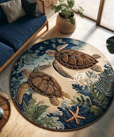 Island Guardian Round Area Rug — Tropical Coastal Accent Rug With Durable Weave For Indoor & Covered Outdoor Use