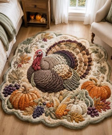 Ivory Harvest Turkey Shaped Area Rug — Elegant Custom Thanksgiving Floor Accent, Soft Indoor Seasonal Decor Mat For Home