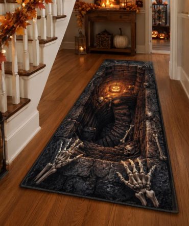 Jack O'Lantern Trail Halloween Runner Rug — Festive Spooky Hallway & Porch Accent, Non-Slip, Fade-Resistant Print , Party Ready