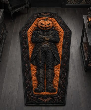 Jack Lantern Coffin Halloween Rug — Pumpkin & Coffin Custom-Shaped Floor Mat For Spooky Home, Porch & Party Decor