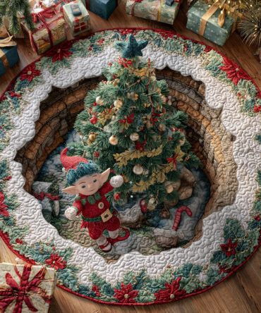 Jolly Elf Charm Holiday Rug — Cute Elf Design 48In Round Plush Mat With Soft Touch, Durable Fibers & Non-Slip Base For Kids' Rooms