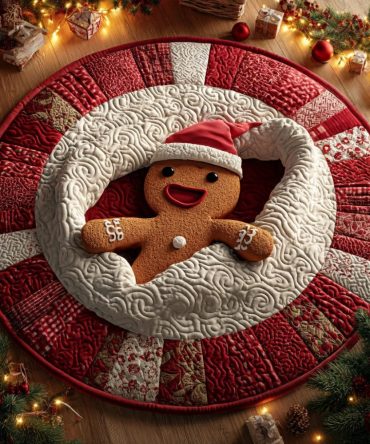 Jolly Gingerbread Man Round Area Rug — Cheerful Holiday Accent Carpet, Plush Soft Pile, Non-Slip Backing, Ideal For Entryway & Tree Skirt Use