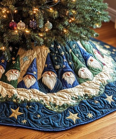 Jolly Gnomes Quilted Christmas Tree Skirt — Bright Holiday Accent With Quilted Comfort, Perfect For Festive Living Spaces