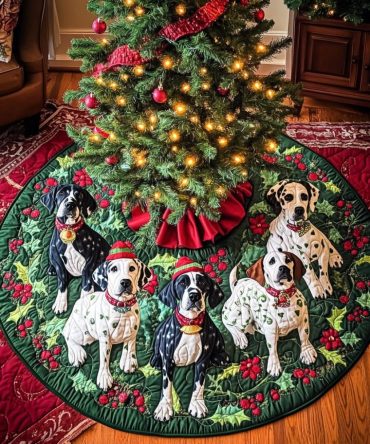Jolly Joy Quilted Christmas Tree Skirt — Jolly Great Dane Holiday Design, Stitched Quilting, Cozy Festive Accent For Home & Gifts