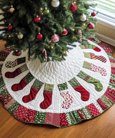 Jolly Round Quilted Christmas Tree Skirt — Cheerful Holiday Quilted Base, Vibrant Seasonal Design To Brighten Your Tree Display