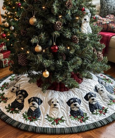 Jolly Schnauzer Quilted Tree Skirt — Cheerful Holiday Dog Design, Plush Quilting, Cotton-Blend Fabric, Machine-Washable & Ready For Seasonal Styling
