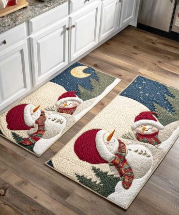 Jolly Snow Parade Kitchen Runner Rug — Anti-Slip, Machine-Washable Festive Mat With Playful Snow Figures & Bright Holiday Colors