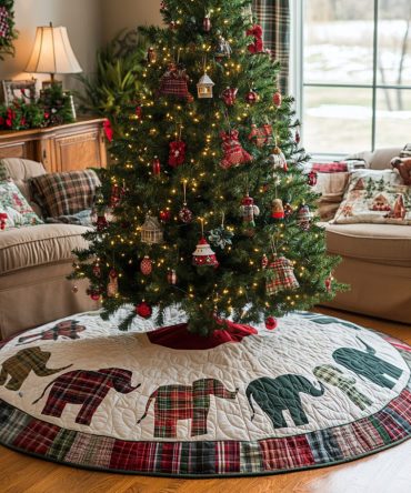 Jolly Trunks Quilted Holiday Tree Skirt — Cheerful Christmas Base Cover With Colorful Patchwork For Festive Home Decorating