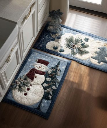 Joyful Frost Plush Kitchen Mat - Non-Slip Holiday Runner, Machine-Washable Soft Rug For Cozy Seasonal & Everyday Use