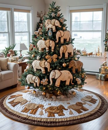 Joyful Herd Quilted Holiday Tree Skirt — 48" Festive Animal Patchwork, Colorful Quilt Design, Durable & Machine Washable For Family Homes