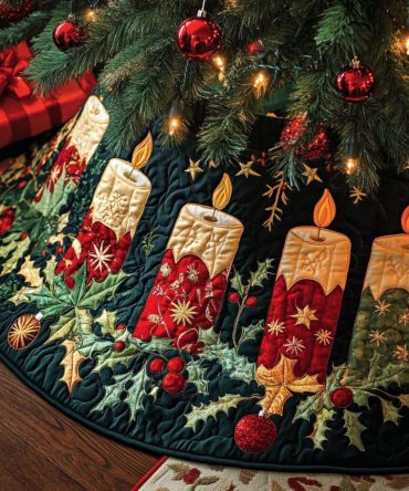 Joyful Night Quilted Christmas Tree Skirt — 48" Bright Holiday Tree Skirt, Soft Quilted Finish, Durable & Machine-Washable For Family Spaces