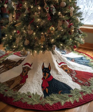 Warm Quilted Holiday Tree Skirt — Joyful Protector Pet-Inspired Design, Plush Cotton Blend , Stylish & Functional Christmas Base Mat