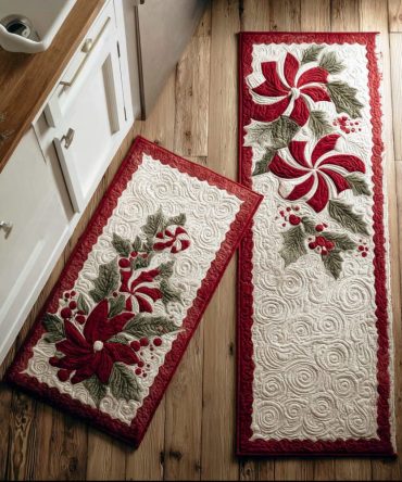 Joyful Winter Spirit Kitchen Rug - Festive Holiday Runner With Cheerful Snow & Pine Motif, Non-Slip, Machine Washable