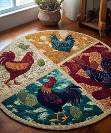 Vibrant Kaleido Chick Circular Area Rug — Colorful Farmhouse Round Accent Rug, Non-Slip, Durable Home Decor